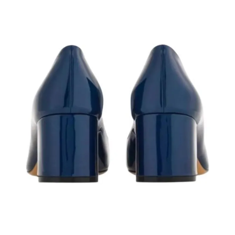 FERRAGAMO GANCINI Block Heel High Heels Women's Blue-4
