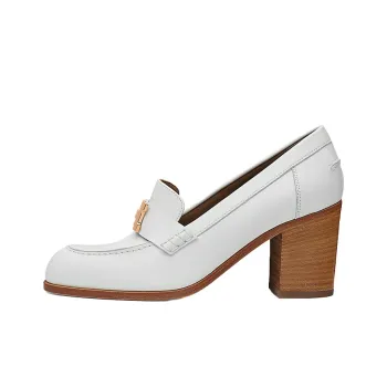 HERMES Dauphine Block Heel High Heels 7cm Women's White