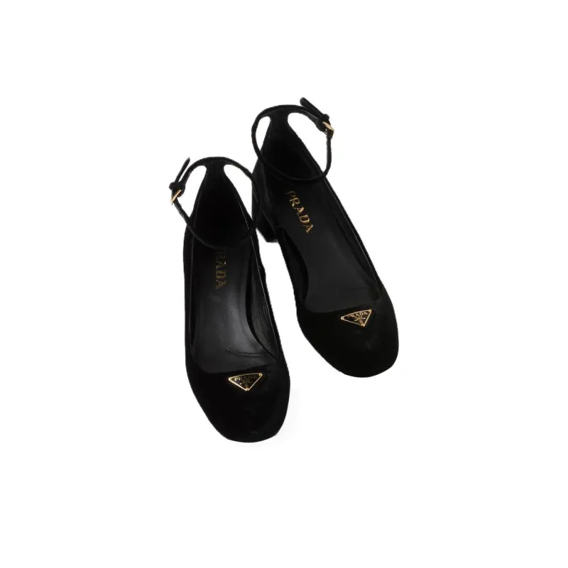 PRADA 35mm Triangle-logo Velvet Pumps-4