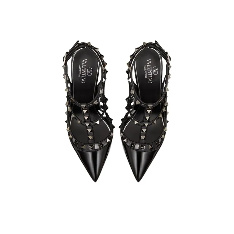 Valentino Rockstud Slim Heel High Heels Women's Black-3