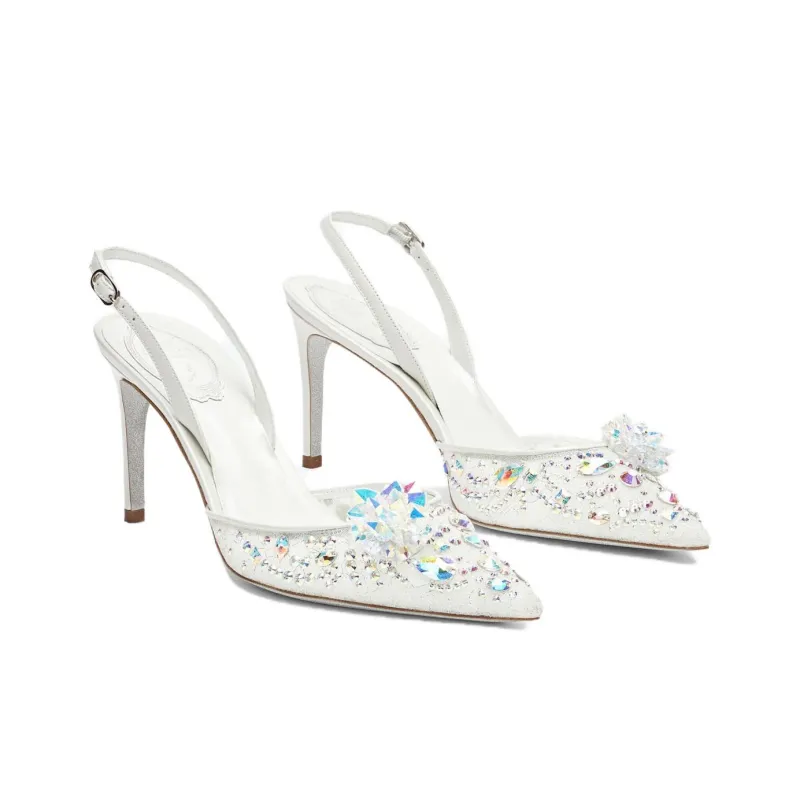 RENE CAOVILLA Cinderella Slim Heel High Heels 8cm Women's White-2