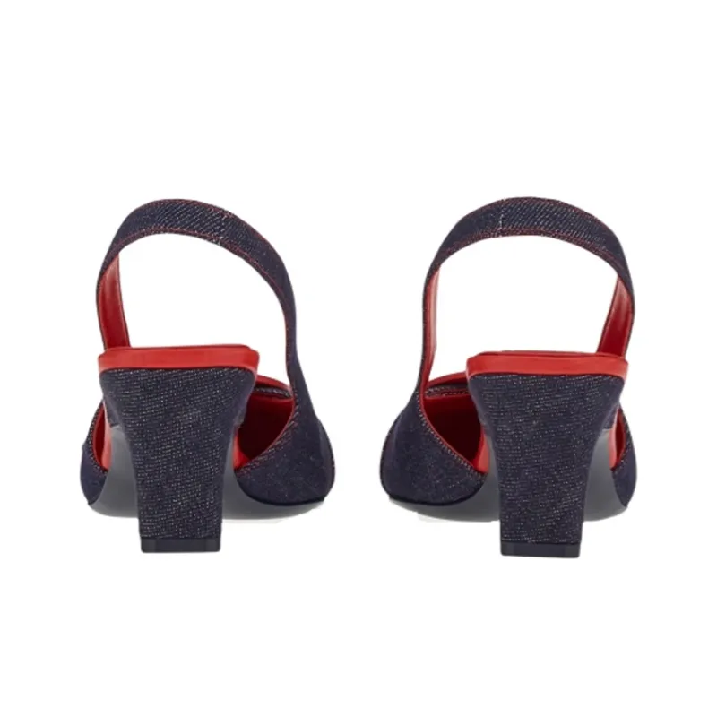 FERRAGAMO Gancini Block Heel High Heels Women's Blue-4