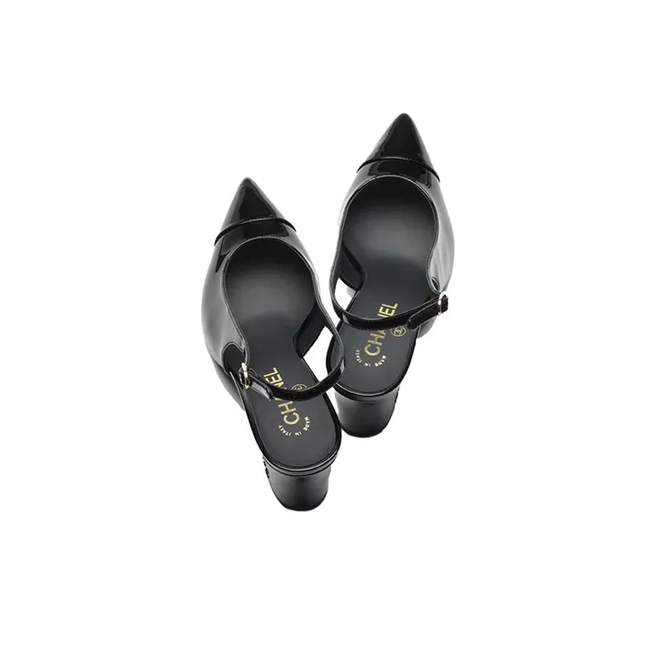 CHANEL Chunky Heel High Heels 6.5cm Women's Black-3