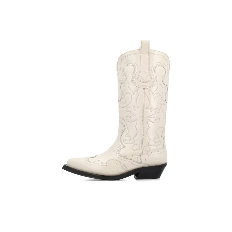 GANNI 40mm Embroidered Mid-calf Western Boots-0