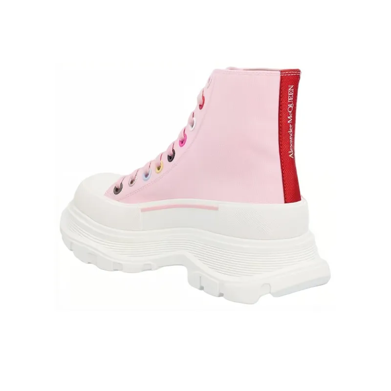 Alexander McQueen Tread Slick Short Martin Boot Women's Pink White-4