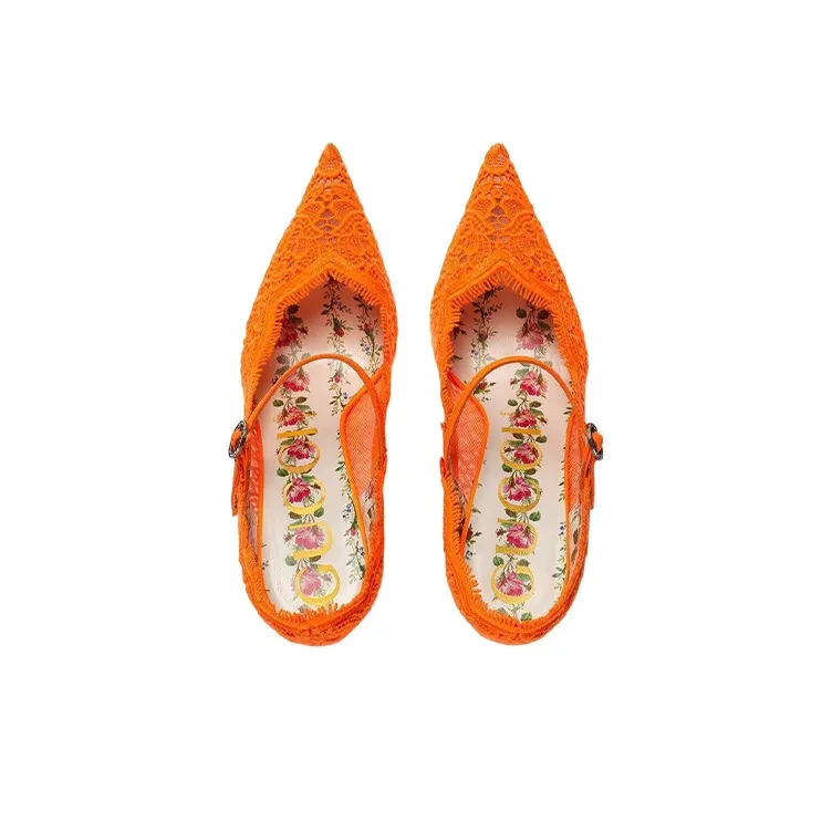 GUCCI Orange Virginia 95 Lace Pumps-3
