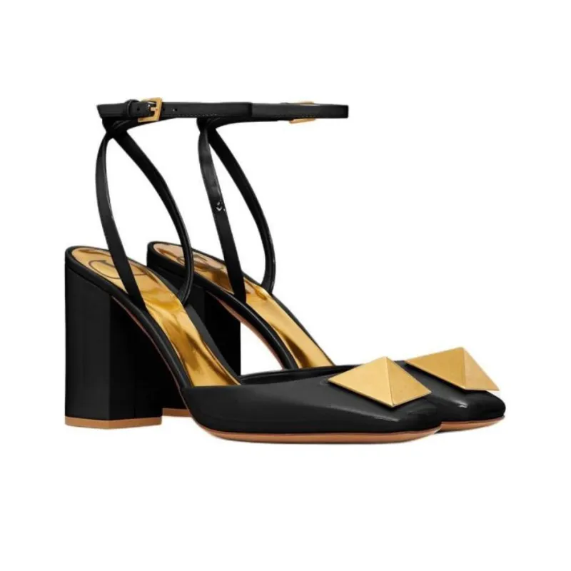 Valentino One Stud Chunky Heel High Heels Women's Black-2