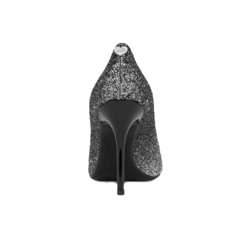 LOVE MOSCHINO Slim Heel High Heels 9.5cm Women's Sequins Silver-3