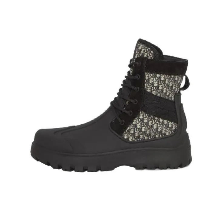 DIOR Garden Lace Up Ankle Boots Black Rubber-0