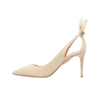 AQUAZZURA Bow Tie Pump Slim Heel High Heels 8.5cm Women's Beige