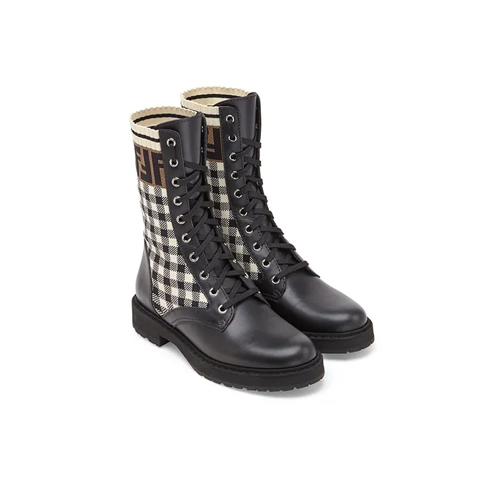 FENDI Women's FF Rockoko Biker Boot 'Black Checkerboard'-3