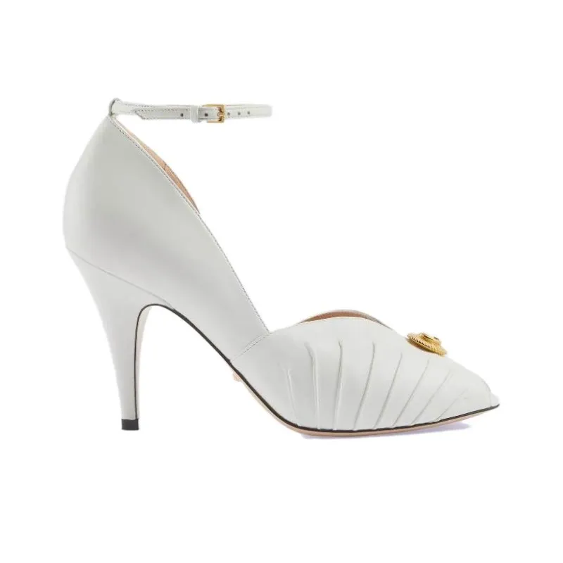 GUCCI Open Toe 94mm Sandal White Leather Women's-1