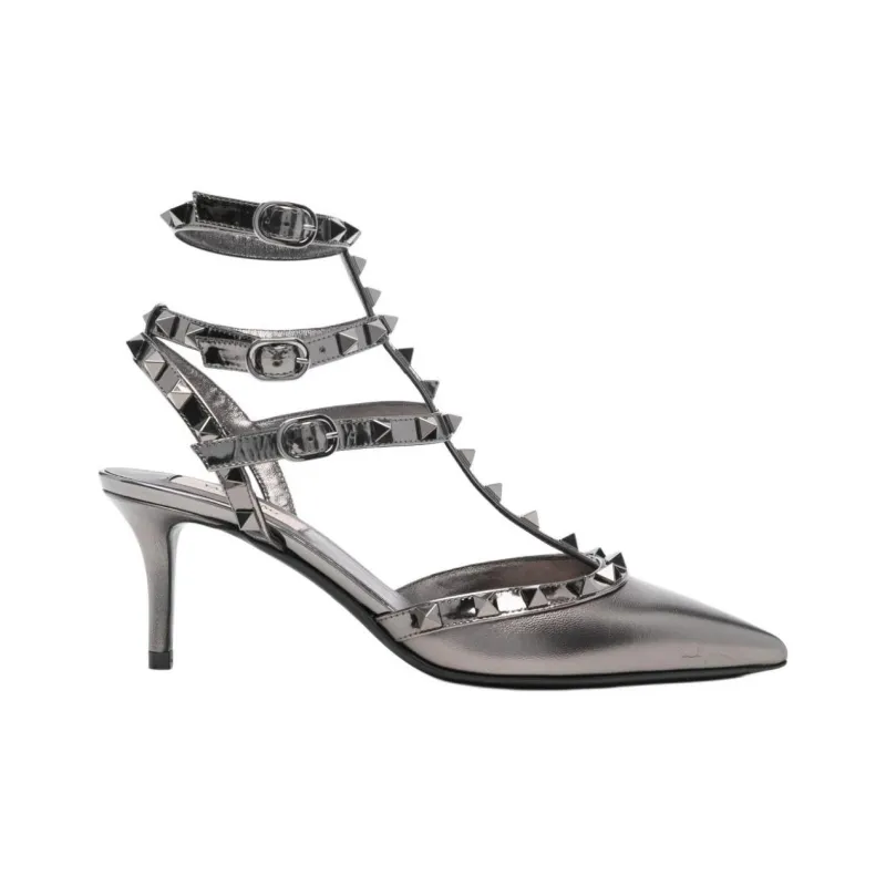 Valentino Rockstud Slim Heel High Heels 7cm Women's Silver-1