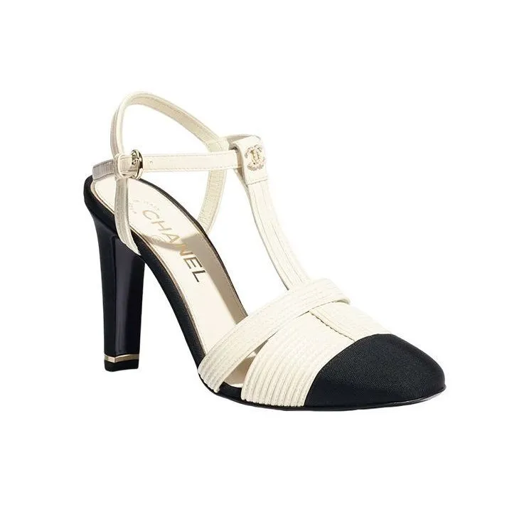 CHANEL Chunky Heel High Heels 9.5cm Women's White-1