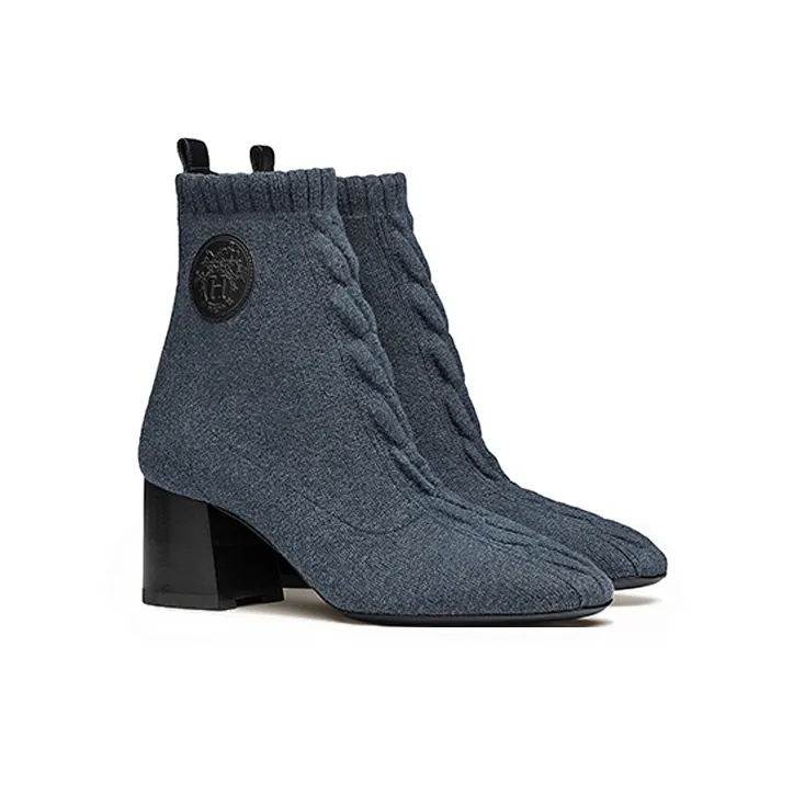 HERMES Volver 60 Ankle Boots Women's Denim Blue-1