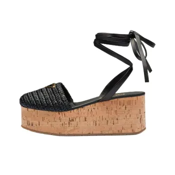 PRADA Raffia Wedge Sandals