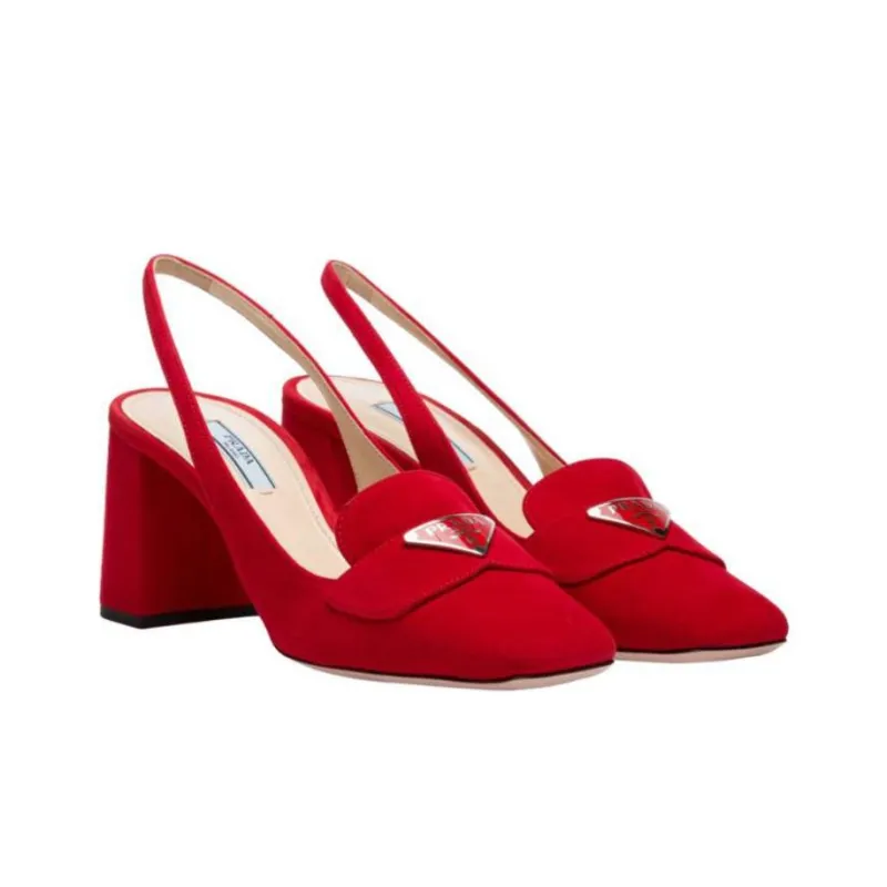 PRADA Chunky Heel High Heels Women's Red-2
