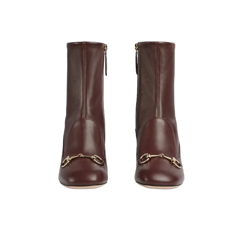 GUCCI Horsebit Ankle Boots 7.5cm Women's Dark Brown-3