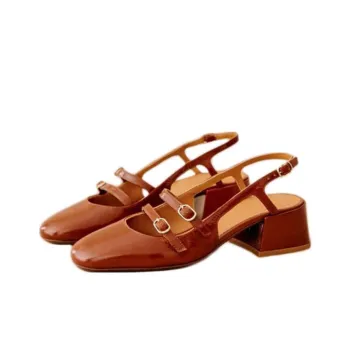 Sezane Chunky Heel High Heels 5cm Women's Brown
