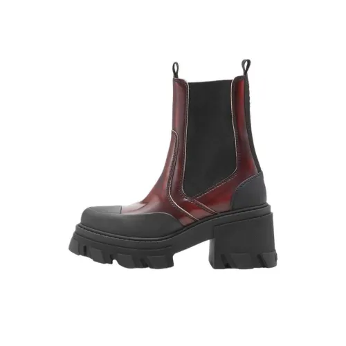 GANNI Short Chelsea Boots Women's Red Brown