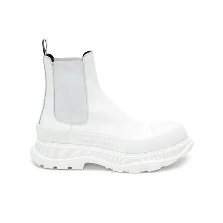 Alexander McQueen Tread Slick Chelsea Boot Leather Triple White Women's-1