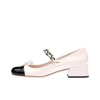 MIU MIU Naplak Block Heel High Heels 3.5cm Women's White Black