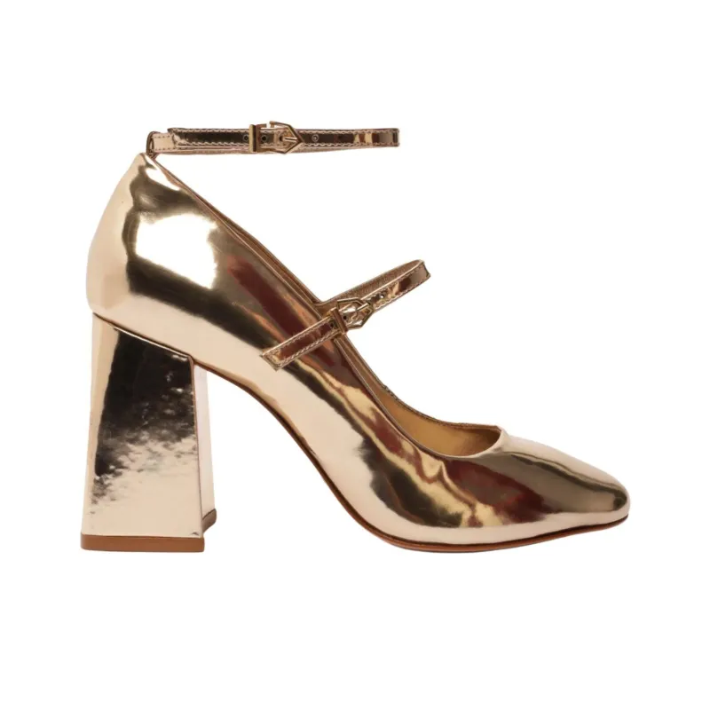 Schutz Dorothy Chunky Heel High Heels 8.7cm Women's Gold-1