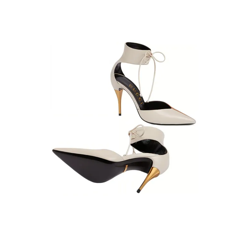 GUCCI High Heel Pump With Ankle Cuff Grey Brown Women's-3