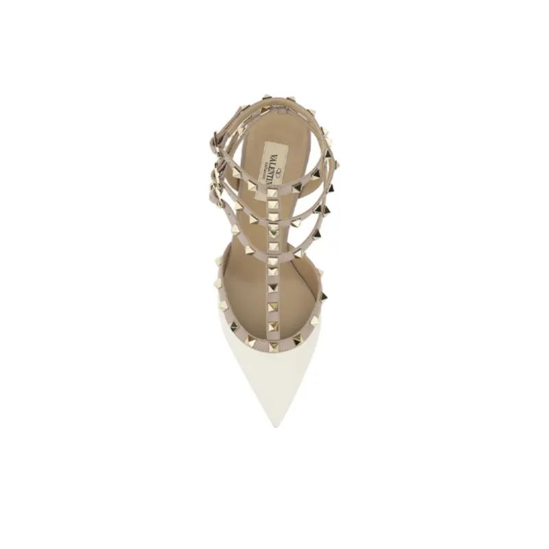 Valentino Rockstud Slim Heel High Heels 6cm Women's White-4