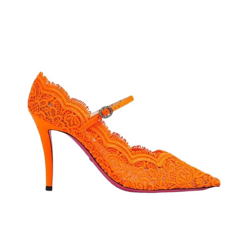 GUCCI Orange Virginia 95 Lace Pumps-1