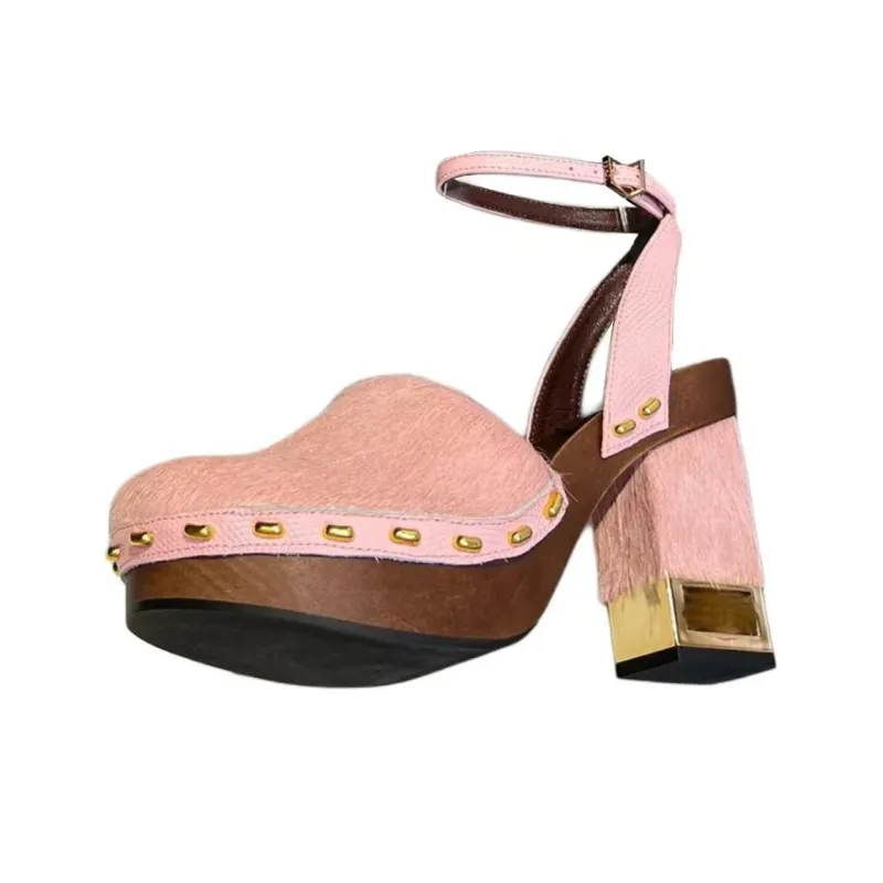 FENDI Baguette Block Heel High Heels Women's Pink-4