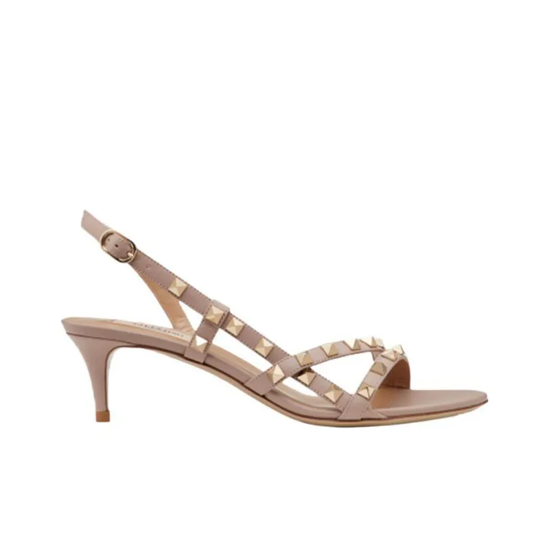 Valentino Rockstud Slim Heel One Strap Sandals Women's Beige-1