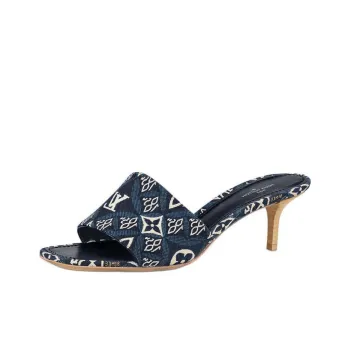 LOUIS VUITTON Revival Block Heel Slide Slippers Women's Dark Blue