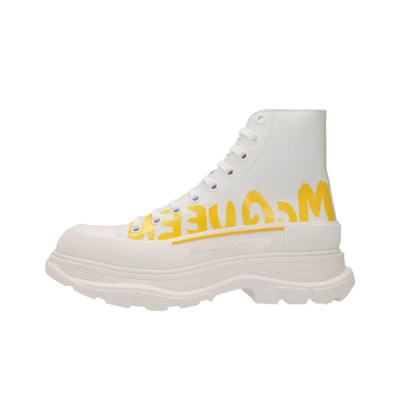 Alexander McQueen Tread Slick Boot Graffiti White Yellow Pop-0