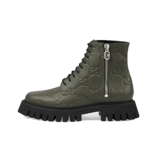 GUCCI Leather Ankle Boot 'GG Monogram Dark Vintage Olive'