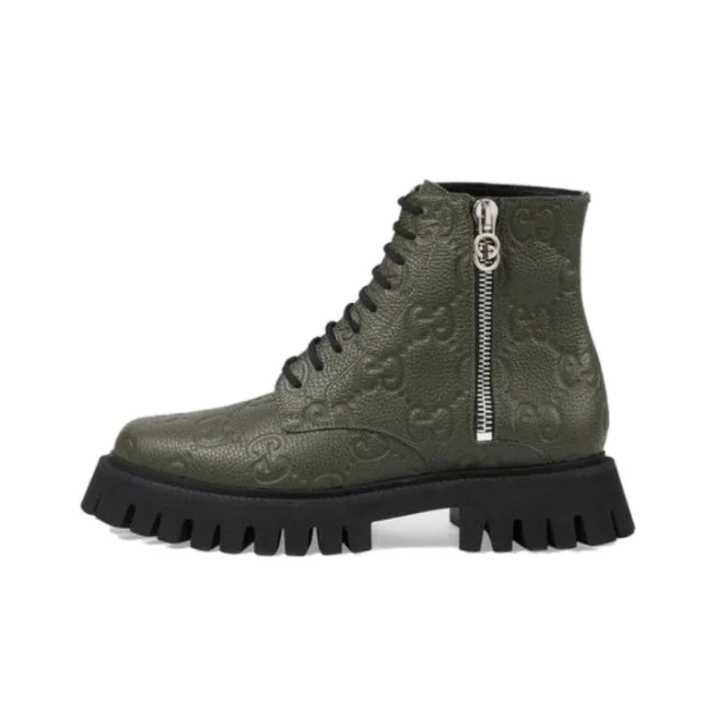 GUCCI Leather Ankle Boot 'GG Monogram Dark Vintage Olive'-0