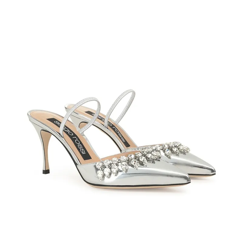 SERGIO ROSSI Godiva Slim Heel Stylish Sandal Women's Silver-2