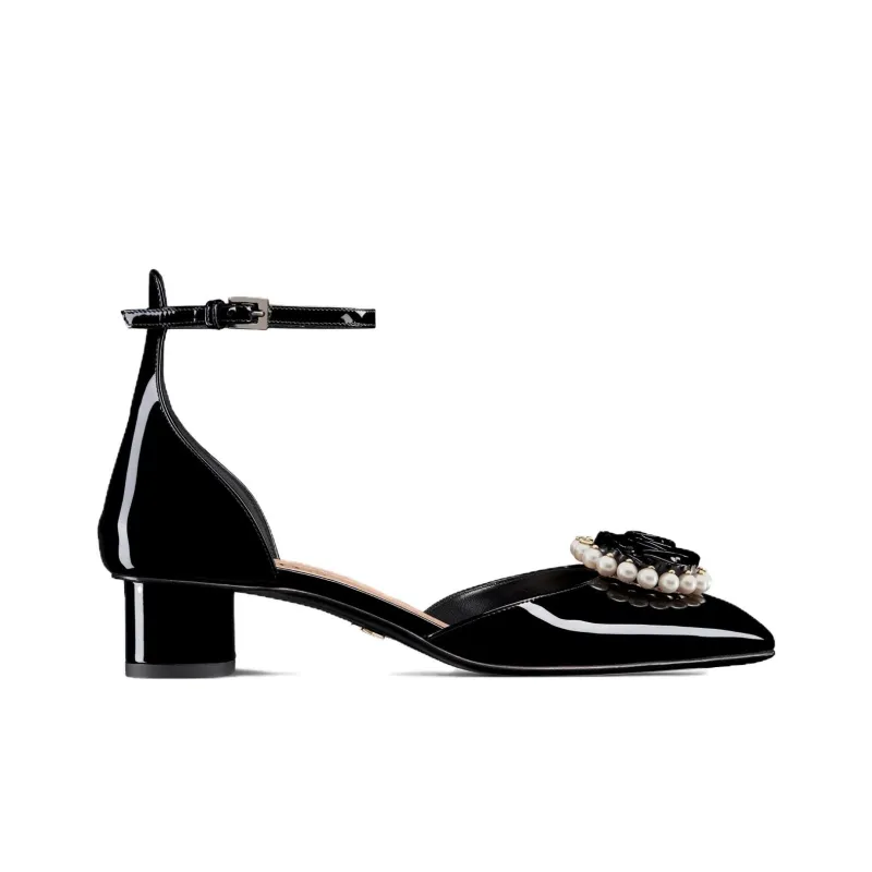 DIOR Rose Chunky Heel High Heels Women's Black-1