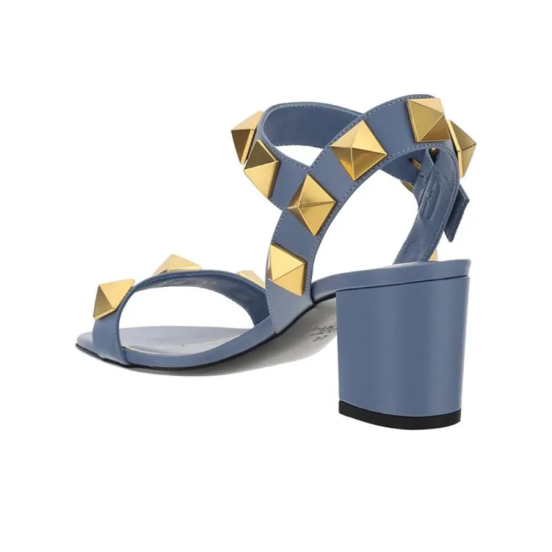 Valentino Rockstud Chunky Heel High Heels Women's Blue-3