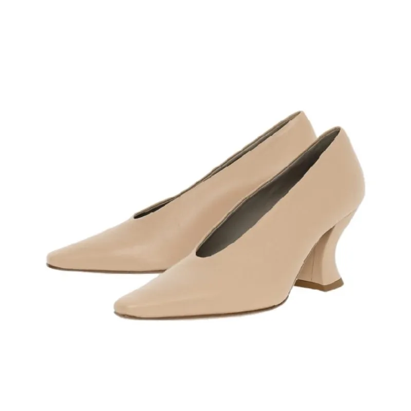 Bottega Veneta Almond Chunky Heel High Heels 8cm Women's Dance Shoes Pink-2