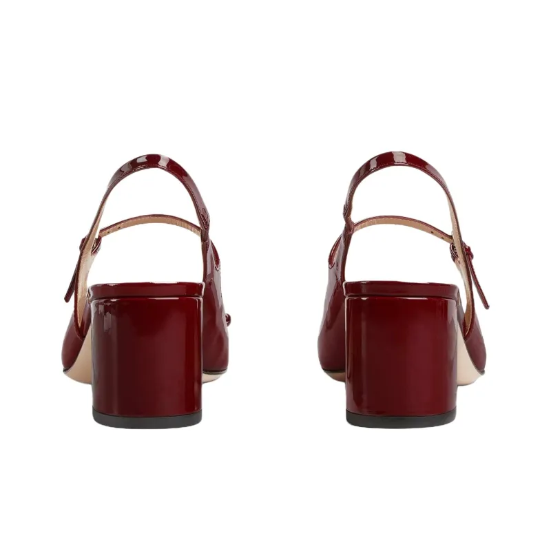 GUCCI Horsebit Chunky Heel High Heels Women's Red-4