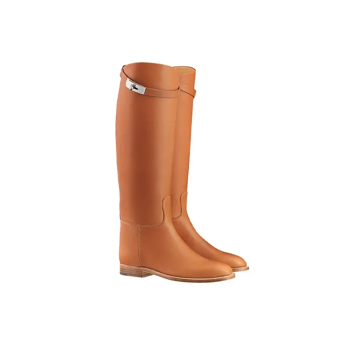 HERMES Kelly Knee high Boots Women's Brown-3