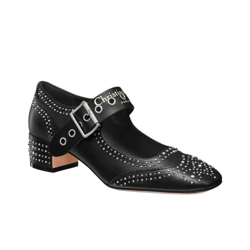 DIOR D Society Chunky Heel High Heels 4cm Women's Black-2