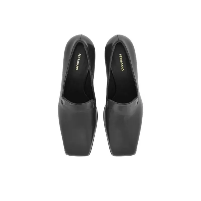 FERRAGAMO Block Heel High Heels 7cm Women's Black-3