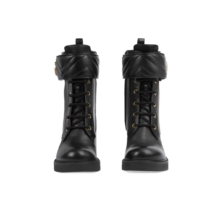 GUCCI Gg Strap Matelasse Quilted Leather Ankle Boots Black Women's-3