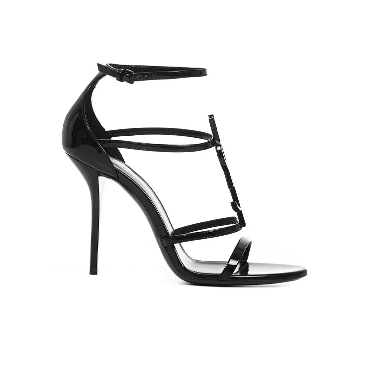 SAINT LAURENT Cassandra Sandal Heels Black Patent Leather Women's-1