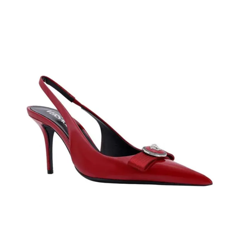VERSACE Gianni Ribbon Slim Heel High Heels 8.5cm Women's Red-2