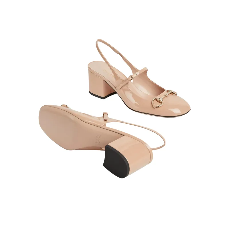 GUCCI Horsebit Chunky Heel High Heels Women's Beige-5