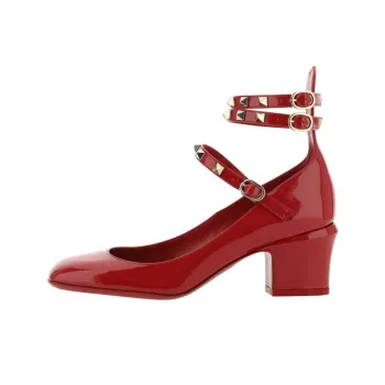 Valentino Rockstud GARAVANI Block Heel High Heels 5cm Women's Red