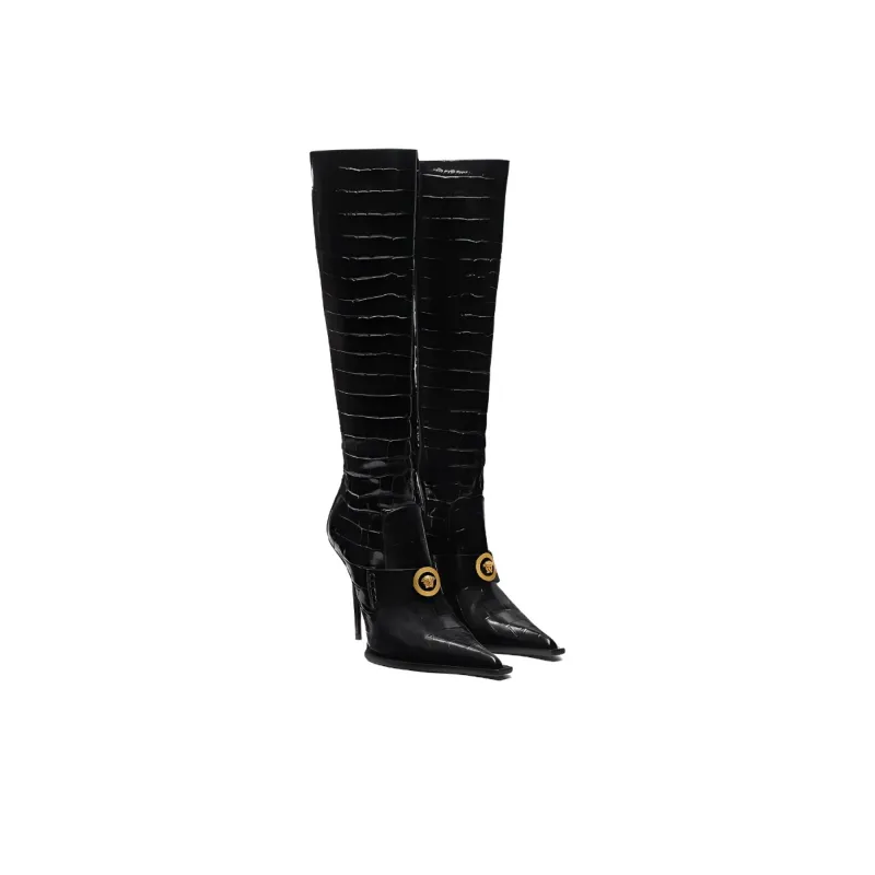 VERSACE Vagabond Croco-embossed Leather Boots-2